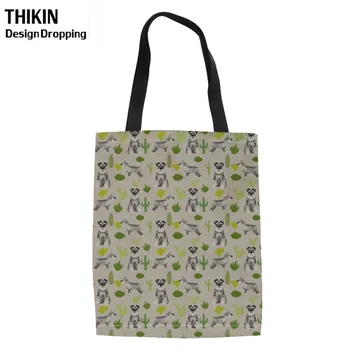 

THIKIN Women Cute Schnauzer Printing Foldable Shopping Bags Ladies Canvas Shoulder Tote Bags for Girls Large Capacity Book Bags