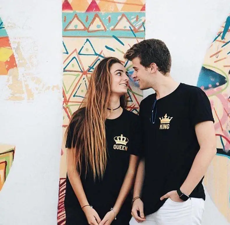 

2019 Summer Women Tee Shirt Tops Camisetas Mujer Tops King Queen Letter Print T Shirt Couple Short Sleeve O Neck Loose Tshirt