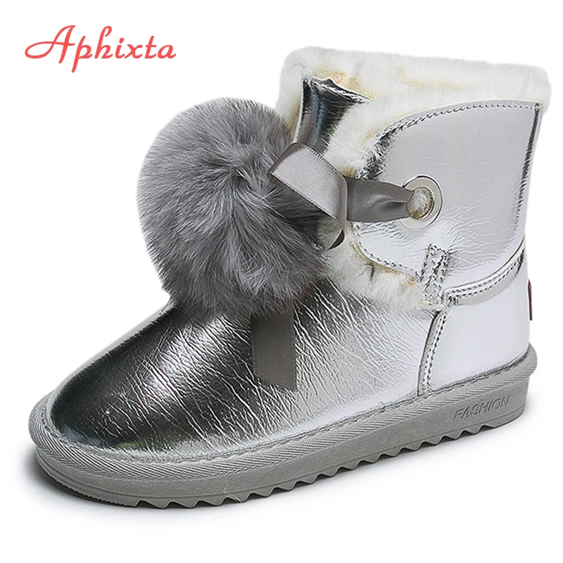 Aphixta/женские зимние ботинки кожаные блестящие водонепроницаемые с натуральным