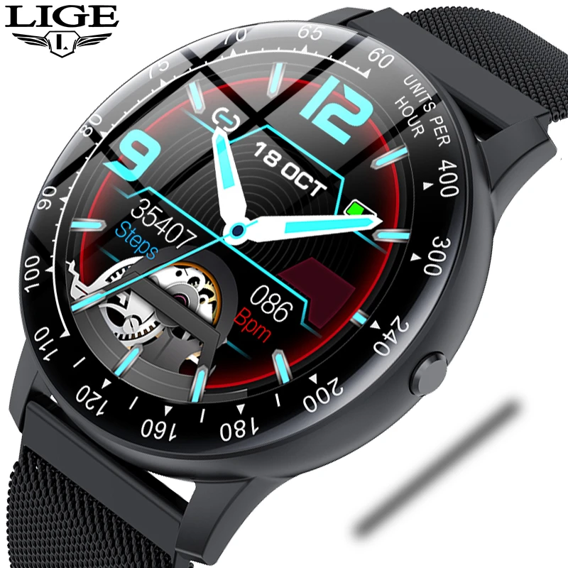 

LIGE Smart Watch Men Women Blood Pressure Heart Rate Monitor Sports Fitness Tracker LED Color Full Screen Touch For Android ios