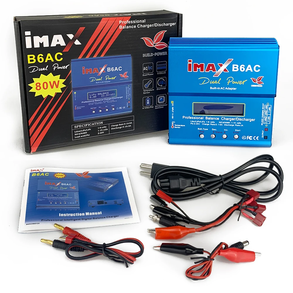 Imax B6Ac B6 B3 Caricatore 80W 6A Nimh Nicd Lipo Digital Balance Charger Di Alimentazione 12V 6A Adattatore Di Ricarica Cavi