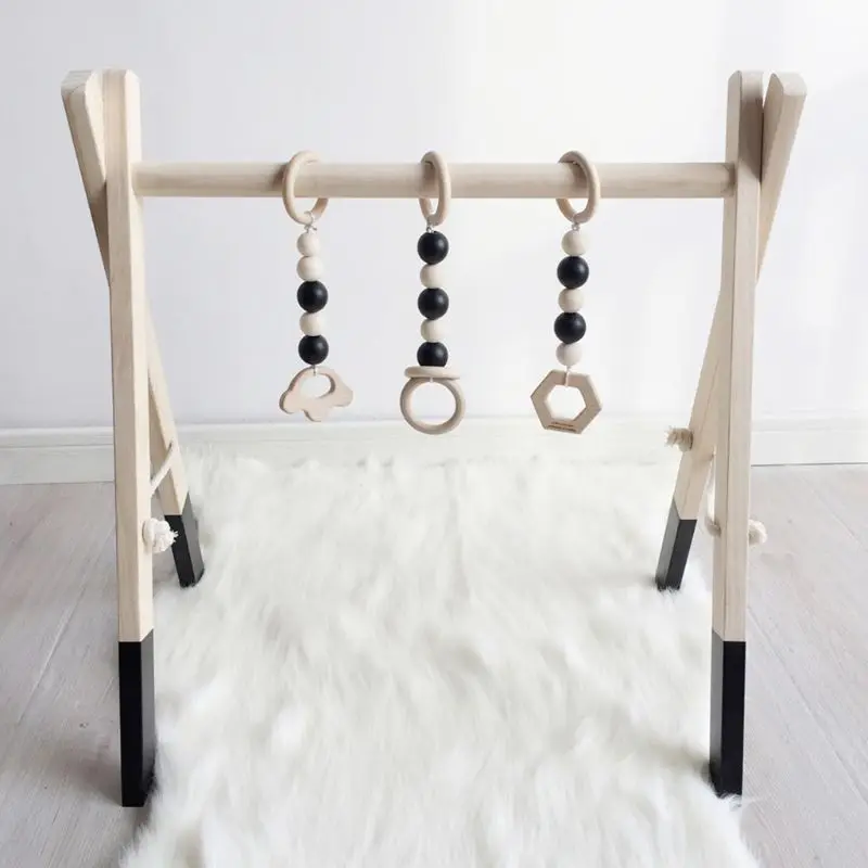 Nordic Style Baby Gym Play Nursery Sensory Ring pull Toy Wooden Frame Infant Room Decorations Toddler 1