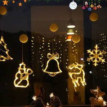 LED Christmas Lights Star Bell SantaSuction Cup Hanging Lights Battery Powered Xmas Tree Hanging Ornament Home Window Decoration