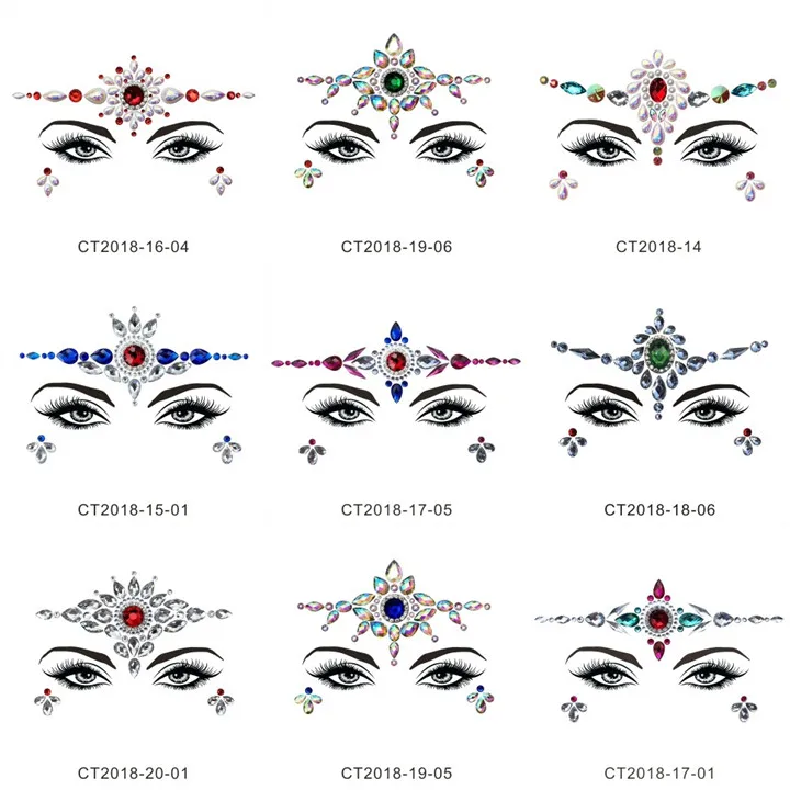 2   Colorful Rhinestone Face StickersB For Women Halloween Christmas Birthday Party Decor Beautiful Resin Gemstone Face Sticker