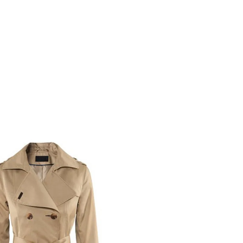 

2019 Autumn Europe And America Classic Commuting Simple Fold-down Collar Double Breasted Belt Cuff Sleeve Tab Long Beige Trench