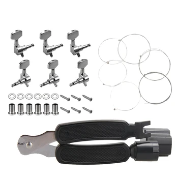 

Sealed Gear Guitar Tuning Pegs Tuners+3 In 1 String Winder Pin Puller String Cutter+Strings Set