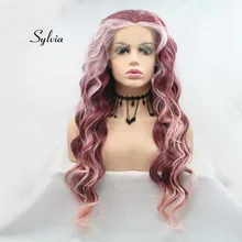 Sylvia 2,5*13 дюймов красный/розовый смешанный цвет парик с длинными кудрявыми волосами Синтетические парики на кружеве розовые наконечники термостойкие волокна волос парики Косплей