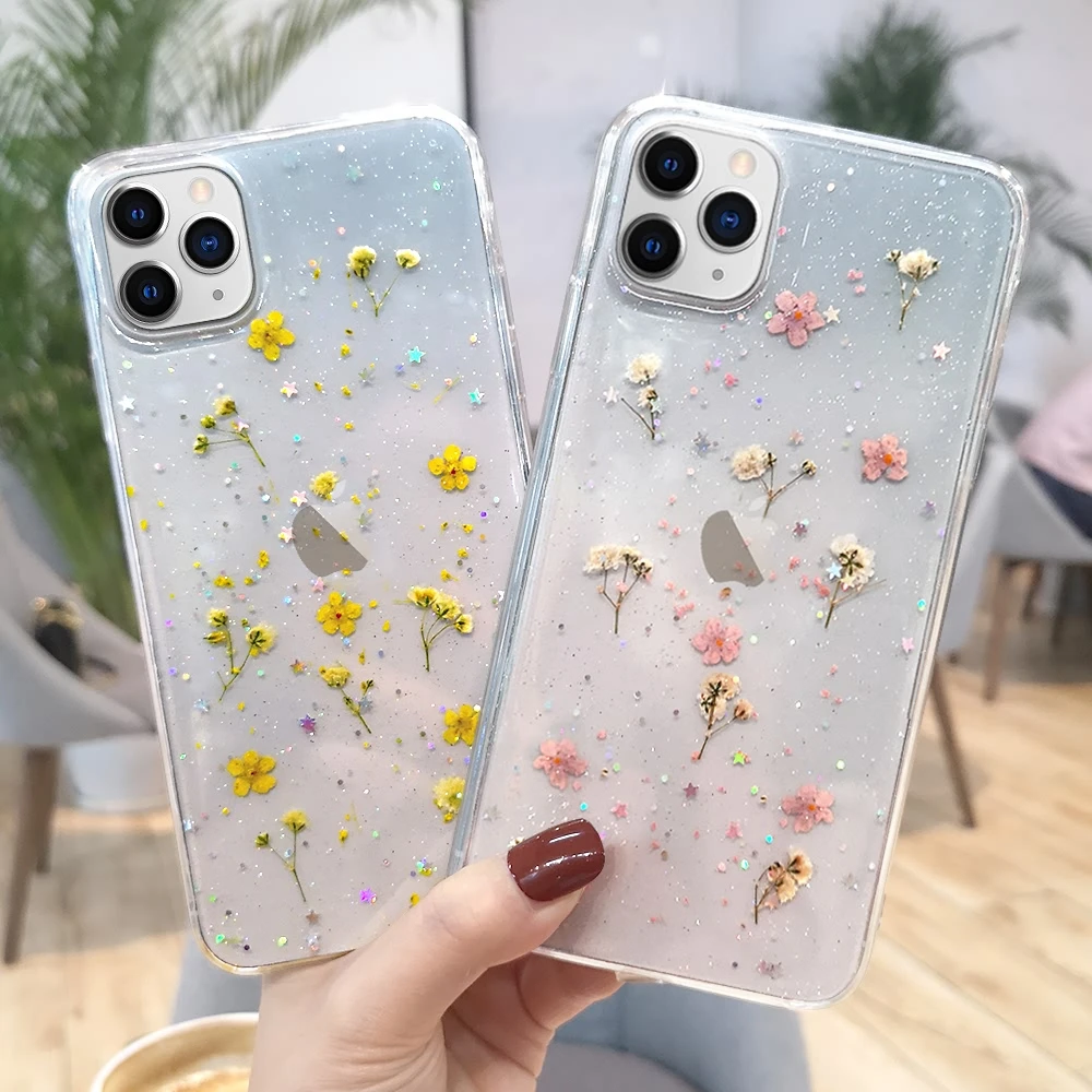Ударопрочный Тонкий чехол с цветами для IPhone SE 2020 11 Pro Max X XR XS MAX 6 6S 7 8 Plus прозрачный
