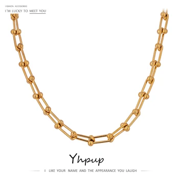 

Yhpup Minimalist 316L Stainless Steel Chain Collar Necklace High Quality 18 k Metal Gold Statement Necklace Jewelry Party Gift