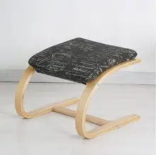 Comfortable Wooden Footstool Ottoman Chair Linen Fabric Cushion Living Room Plywood Small Wood Stool Footrest Ottoman Furniture