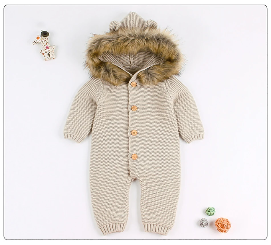 Baby Rompers Knitted Clothes Autumn Long Sleeve Newborn Boys Girls Hooded Infant Kids Jumpsuits Solid Toddler Kids Playsuits JYF baby clothes cheap