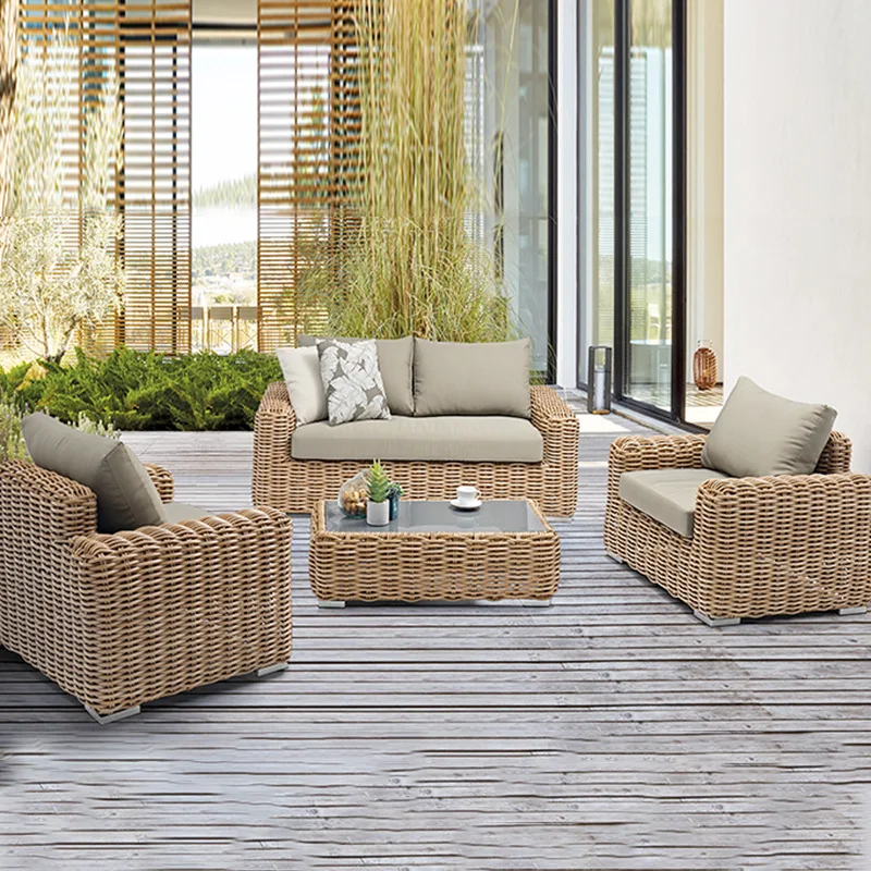 Outdoor Aluminum Rattan Balcony Sofa, Courtyard Leisure Rattan Table