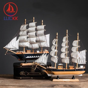 

LUCKK 33CM Handmade Retro Wooden SailBoat Model Home Decor Marine Manual Wood Craft Miniature Nautical Vintage Figurine Ornament