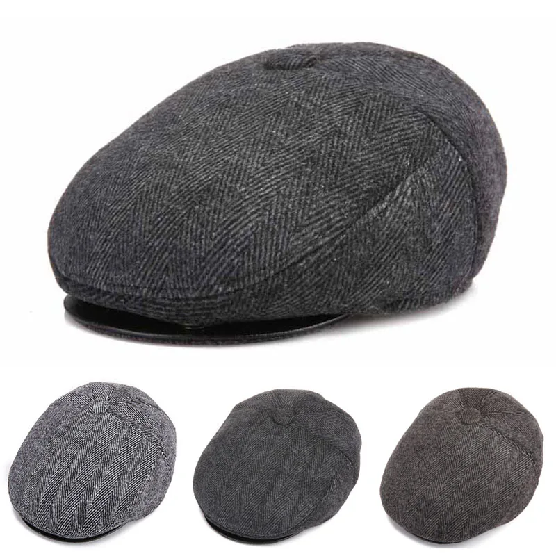 Мягкие мужские серые плоские шапки с узором в елочку, размер M, L, Осенние Зимние шерстяные шляпы, шерстяные теплые удобные шапки, 1 шт., 6 цветов, шапки Newsboy