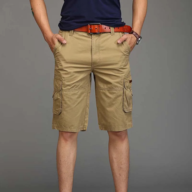 Khaki Бренд Tide, мужские шорты Карго с карманами, хлопковые прямые шорты, повседневные пляжные шорты, большой размер 31-44 - Цвет: Khaki