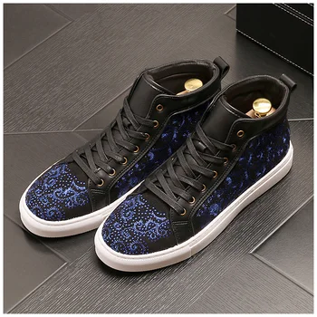 

British fashion men's lace-up boots embroidery cow leather shoes flats platform boot punk nightclub wear youth botas sapatos man