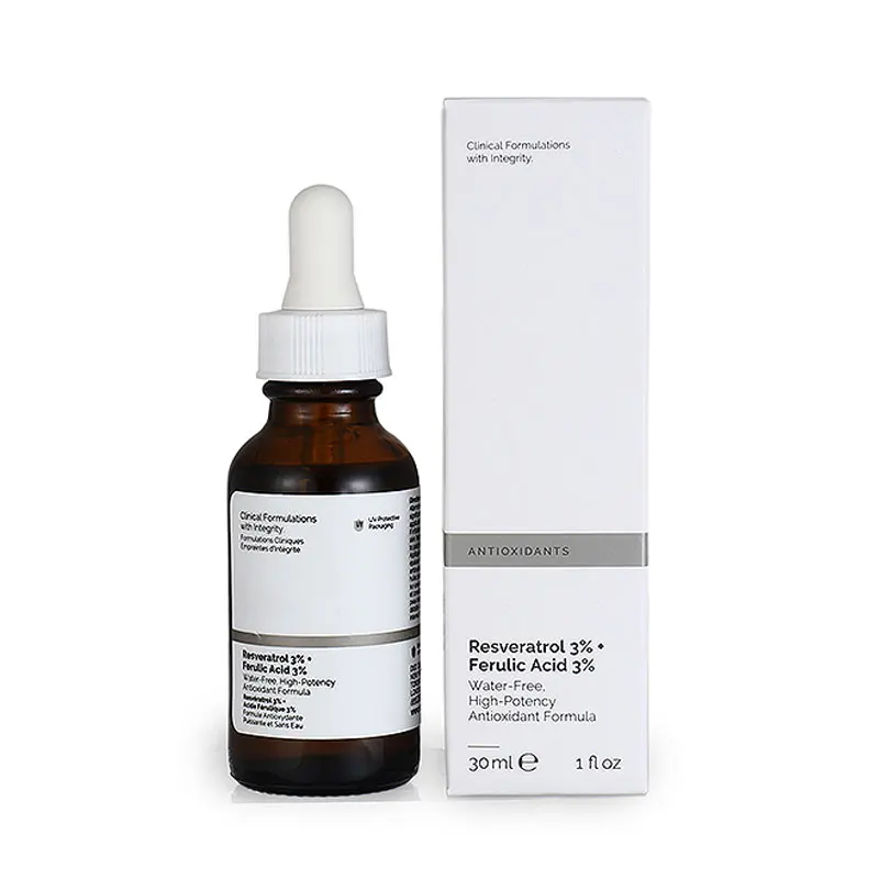 Ordinario Resveratrol 3% ácido ferúlico 3% esencia líquido Anti-oxidación fórmula reparación de la piel Base suero