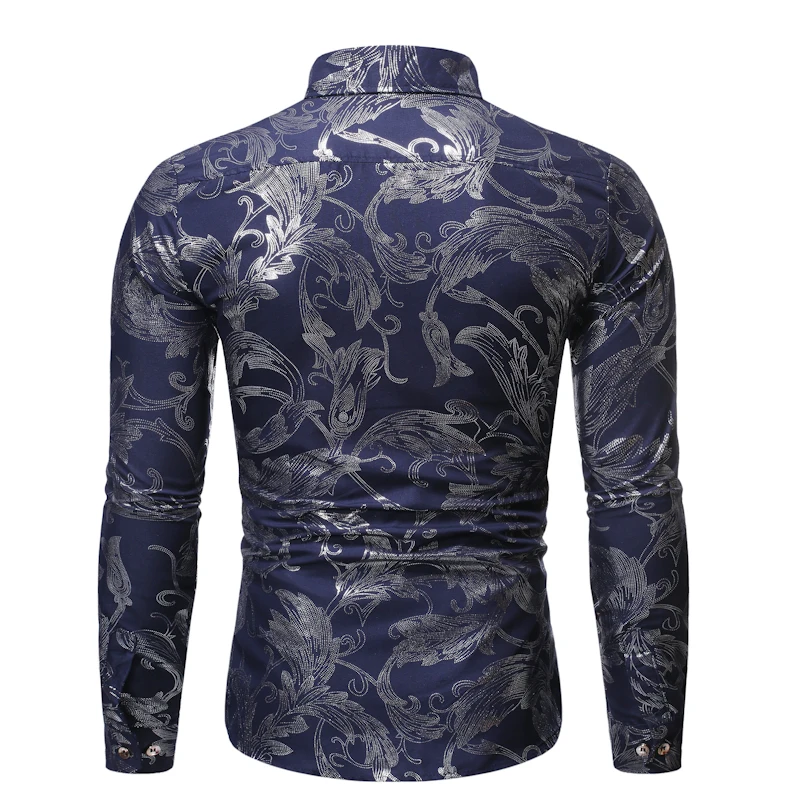Модная бронзовая рубашка с цветочным принтом, мужская рубашка Chemise Homme, новинка, брендовая приталенная Мужская рубашка с длинным рукавом, деловые вечерние мужские рубашки