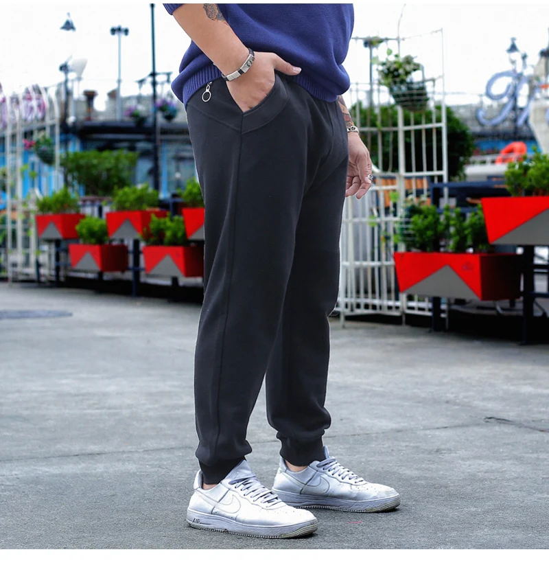 100 cotton casual pants mens streetwear black sweatpants male joggers autumn gym sport trousers winter thick 4
