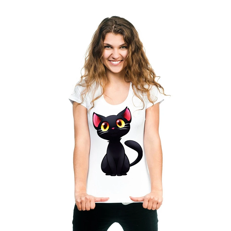 Tshirt vintage Harajuku Streetwear O-Neck White T-shirt Cute Black Cats Tumblr Tee Korean Style Ulzzang Fashion Tops