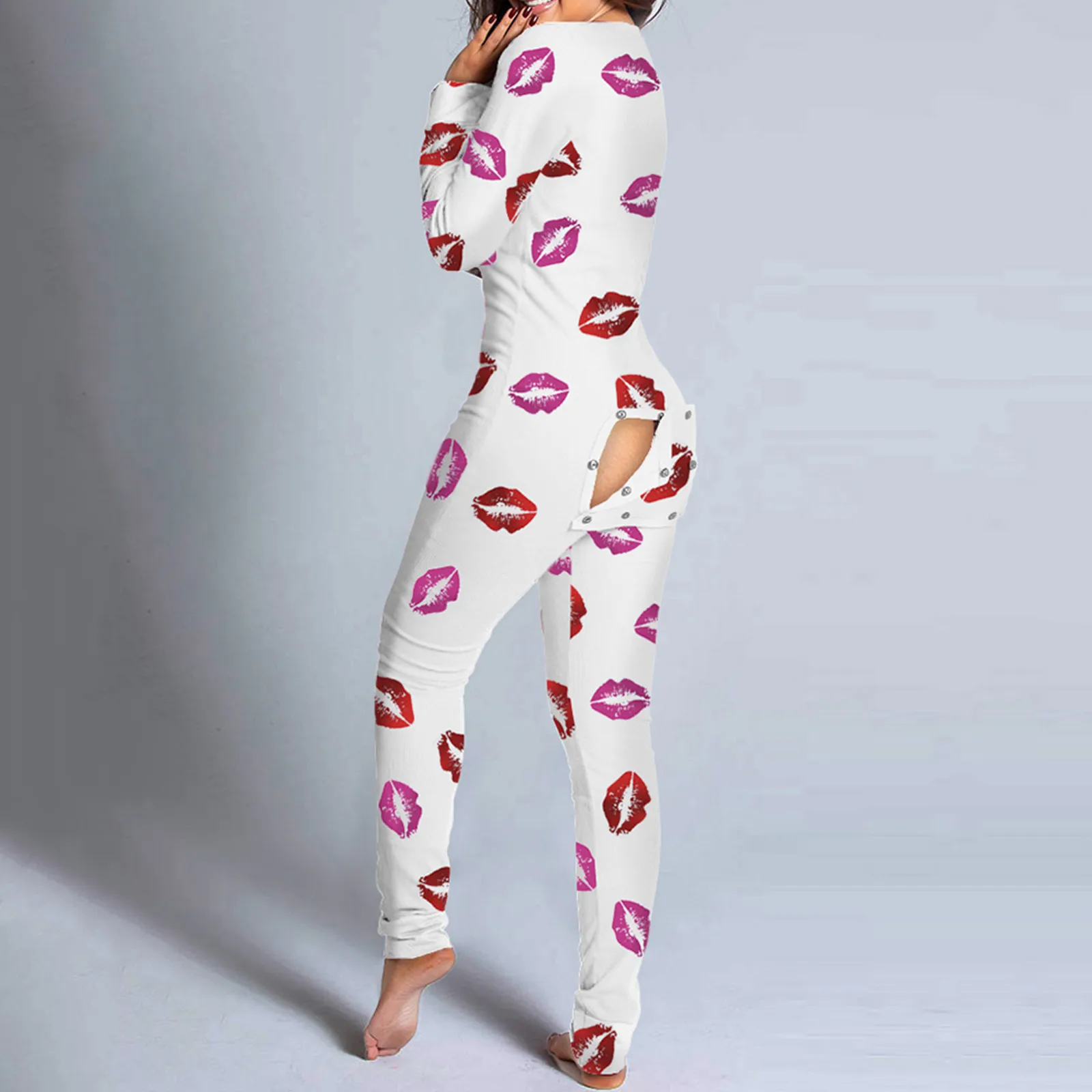 Pijama Sexy con botones en la parte delantera para mujer, pijama de cuello en V, Mono para adultos
