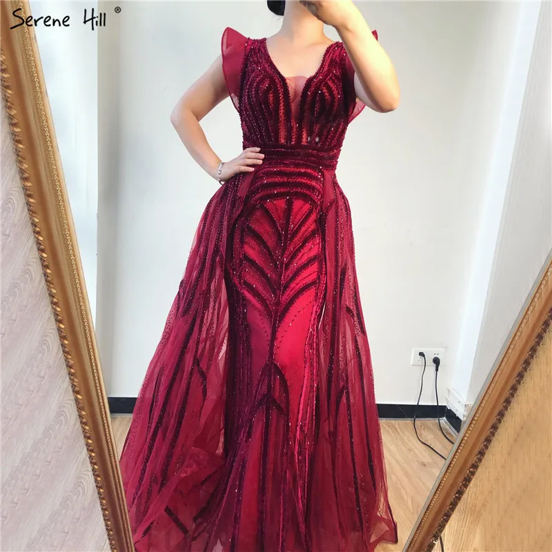 long evening dress Dubai Deep-V Crystal Sexy Luxury Formal Gowns 2021 Sleeveless Heavy Beading Evening Dresses Design Serene Hill LA70198 black formal gown