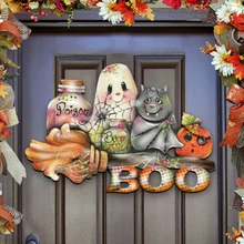 Boo señal de madera para decoración, colgantes de madera para Halloween, número de casa, Ornaments1
