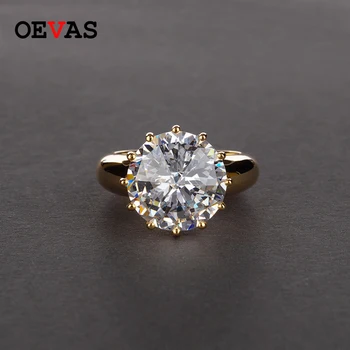 

OEVAS Solid 925 Sterling Silver Sparkling 12 Carats Created Mosanite Gold Color Ring For Women Wedding Engagement Fine Jewelry