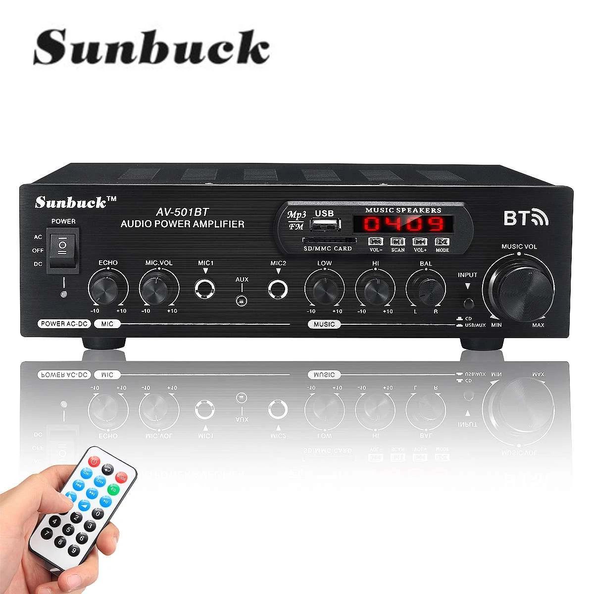 SUNBUCK 2500W 110/220V bluetooth Dual Channel Karaoke Mic Input Digital Reverb Home Stereo