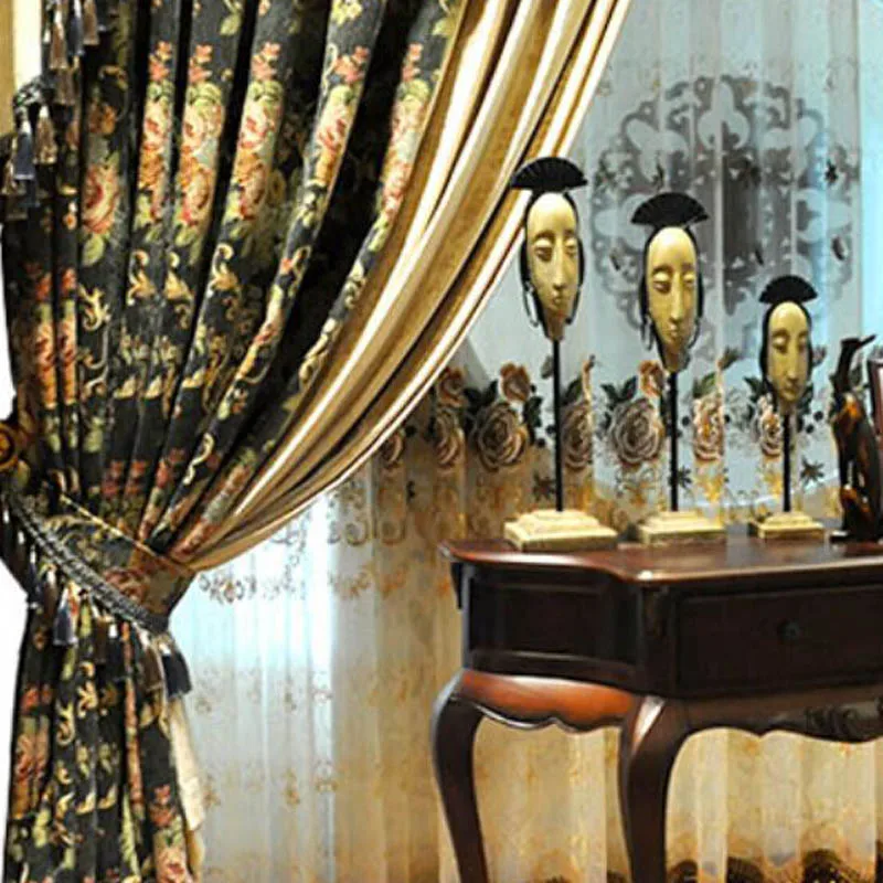Green Curtains Embroidery Blackout Curtain For Living Room Drape Dark
