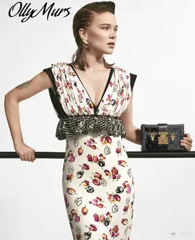 

2020 New Women Flower Print Dress Elegant V-Neck Sleeveless Sheath Dresses Runway Sexy Night Club Dress