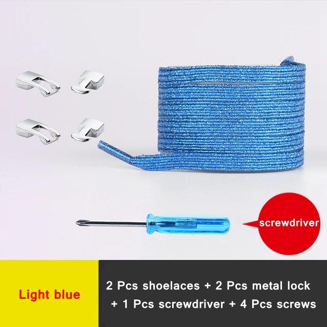 New Elastic Shoe Laces Fashion Metal Cross lock No Tie Shoelaces Suitable for all kinds of shoes child Adult flat Lazy Lace Light blue