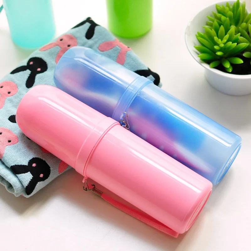 WHISM Portable Plastic Toothbrush Holder Toothpaste Towel Cover Storage Box Tooth Mug for Outdoor Travel Camping Hiking