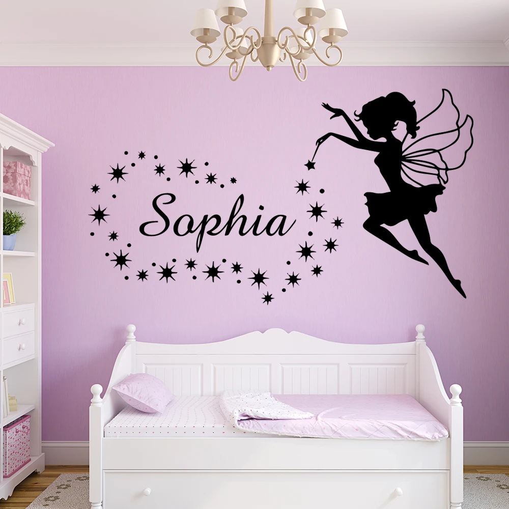 Wall-Sticker Mural Decor Nursery Custom Name Fairy Girls Bedroom for Kids