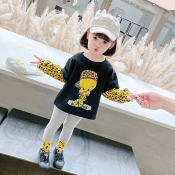 

Boys and girls leopard duck suit 2020 autumn new Korean version of foreign sports two-piece suit