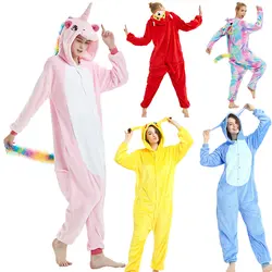 27 стильные зимние пижамы с единорогом для взрослых с изображением животных, панды, кигуруми, унисекс из фланели, пижамы с стежком, пижамы с