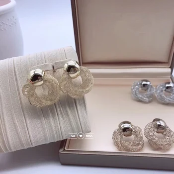 

Punk Gold Sliver Coffee Plating Net Chain Stud Earrings Simple Geometric Earrings For Women Personality Jewelry Brincos