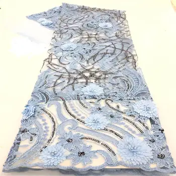 

Blue African Lace Fabric 2020 High Quality French Lace Fabric With Sequin Lace Fabric For Wedding Party