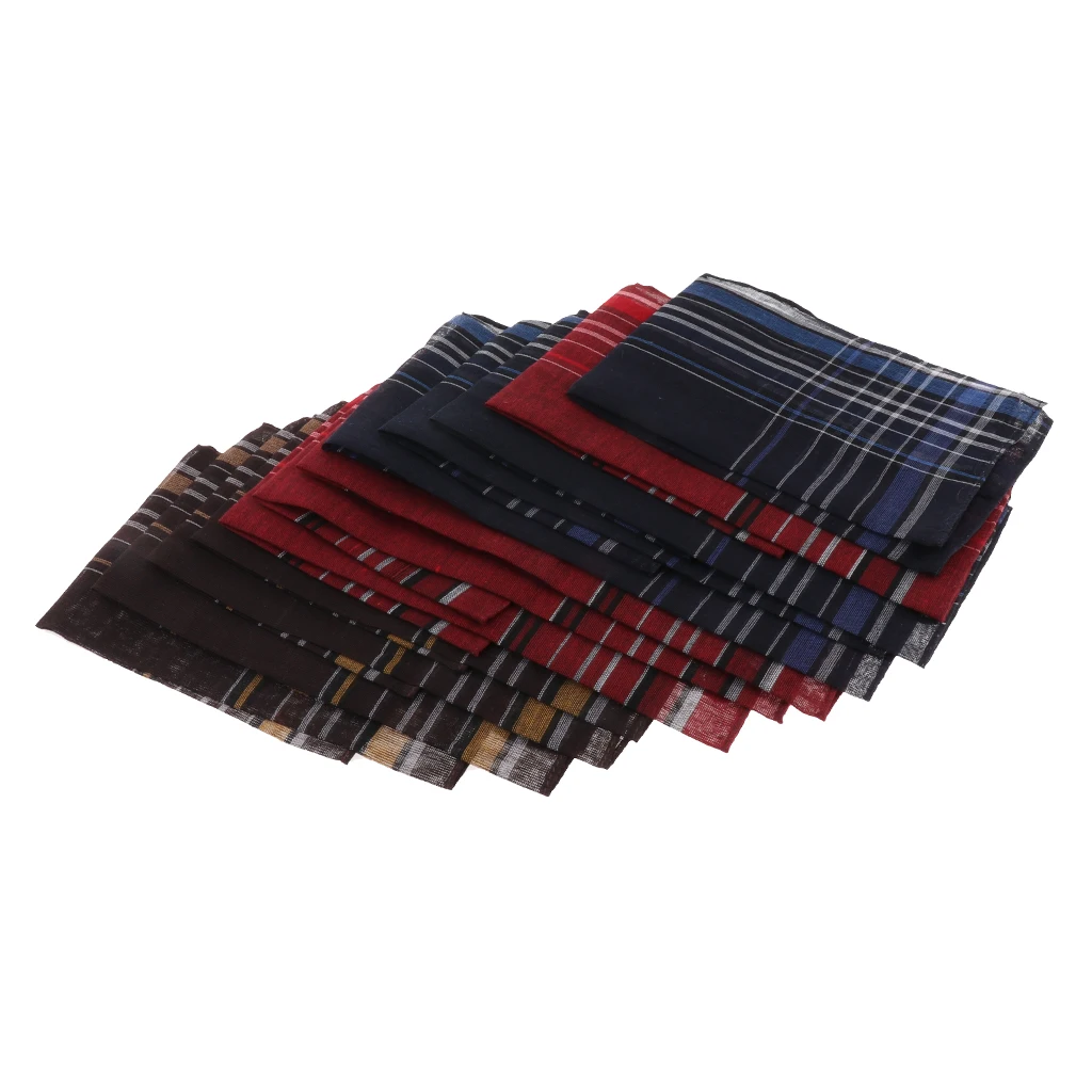 12Pcs Men Vintage Soft Cotton Pocket Square dark color plaid Classic Check Hankies Kerchief