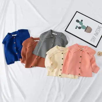 

Infant Baby Girl Sweaters Lotu Leaf Collar Autumn Baby Clothes Kids Long Sleeve Knit Cardigan Sweaters Girls Knitted Coat Jacket