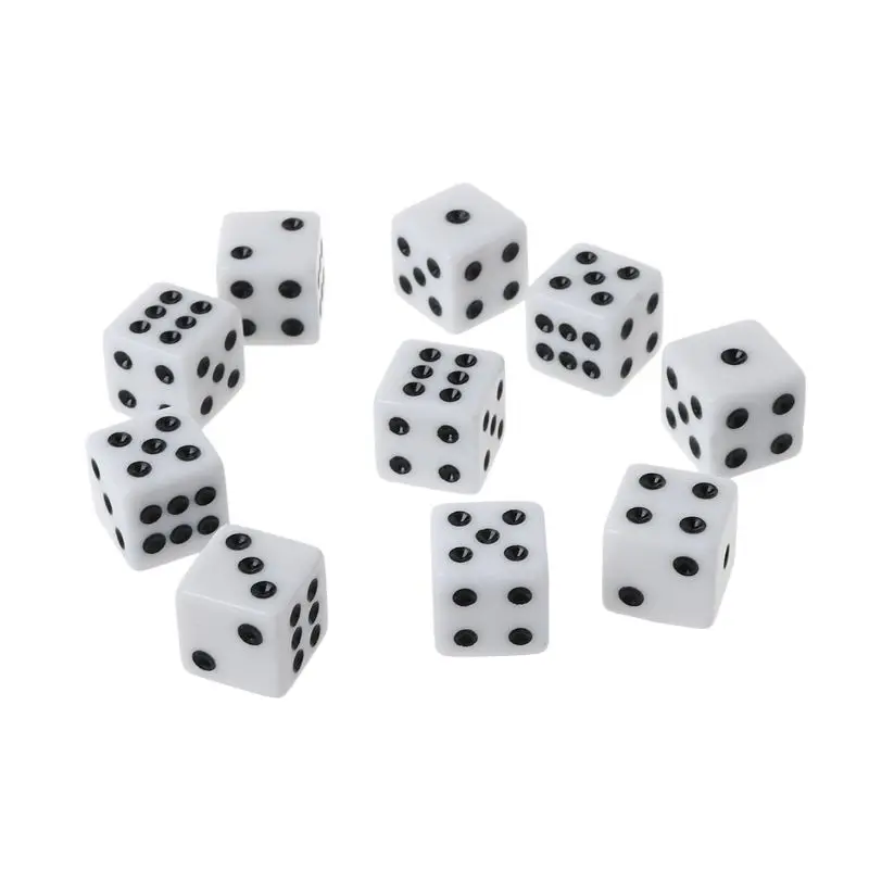 10pcs 16mm Acrylic Dice Black/White 6 Sided Casino Poker Game Bar 