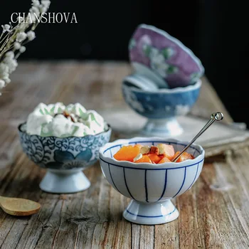 

CHANSHOVA 180ml Chinese Under Glazed Painted Round Ceramic Bowl Porcelain High Base Bowl Home Tableware Kitchen Utensils H255