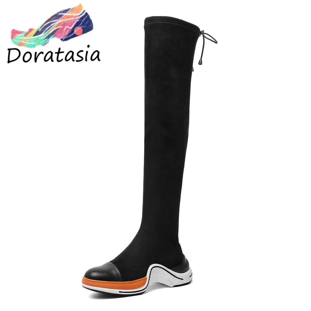 

DORATASIA Brand New Thigh High Boots Big Size 34-43 Genuine Leather Flock Shoes Woman Casual Party Ol Over The Knee Boots Women