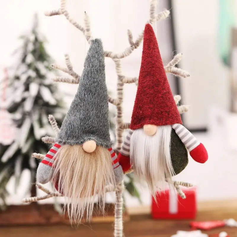 

4pcs/set Christmas Handmade Swedish Gnome Santa Plush Doll Ornaments Hanging Xmas Tree Toy Holiday Party Decor Kids Gift
