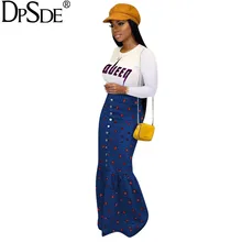 DPSDE осенняя синяя облегающая повседневная юбка с красным принтом, уличная одежда, Милая юбка с рыбий хвост, новинка, элегантная облегающая длинная юбка