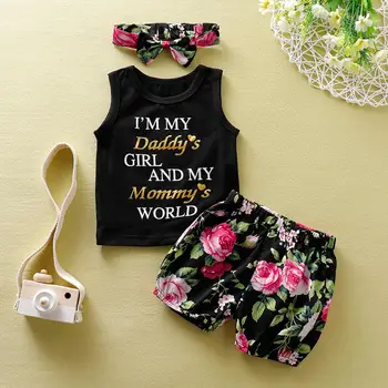 

3pcs Children Clothes Set Baby Round Collar Cotton Military Uniform European Style Tops+Pants+Flower Pattern Headband