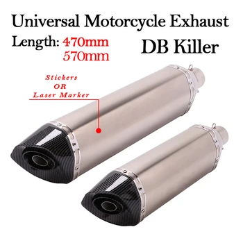 Slip On 470MM 570MM Universal Motorcycle Exhaust Pipe Escape Muffler Removable DB Killer 51MM For R3 Z900 TRK502 CBR500 CBR1000