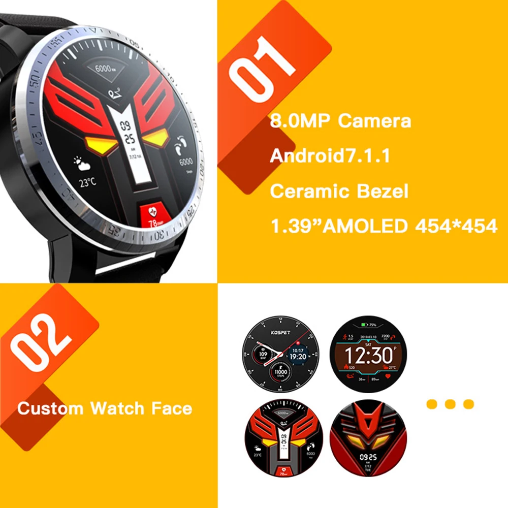 KOSPET Optimus Pro 3GB 32GB Dual Systems 4G Smart Watch Android7.1 800mAh Waterproof IP67 WiFi GPS