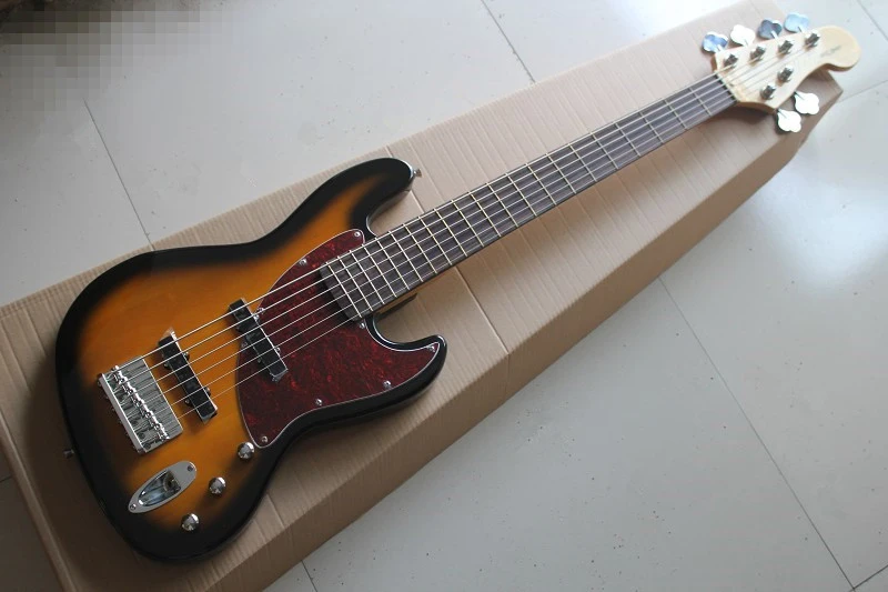 Высокое качество 6 струн джаз бас Винтаж sunburst 6 струн джаз бас гитара sunburst джаз бас 01