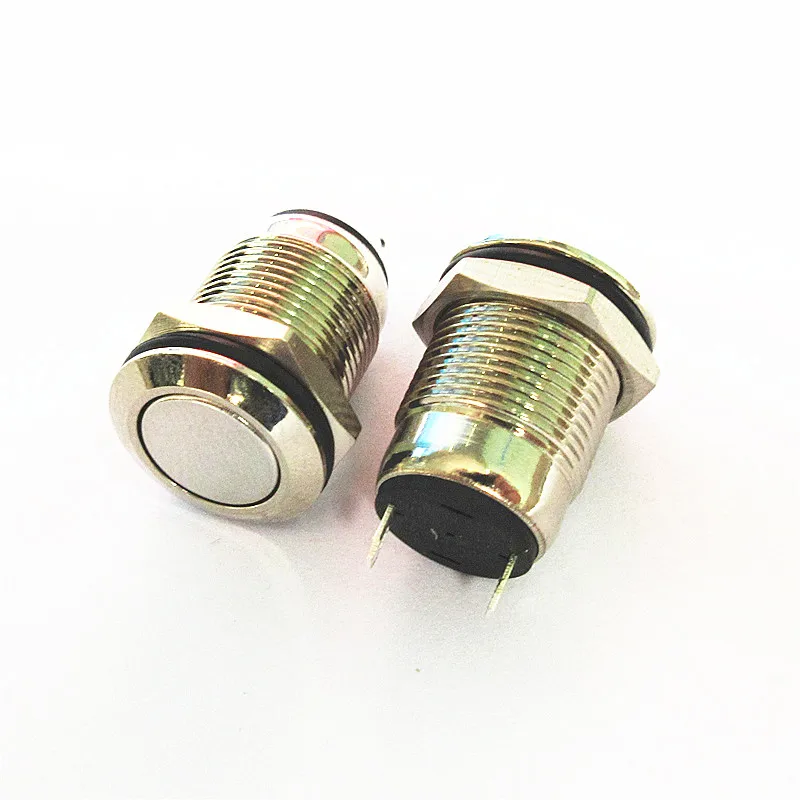 

JYL12PY Silver Contact 12MM Flat Round Metal Button Switch Waterproof Reset Switch Doorbell Entrance Guard Car DIY Parts